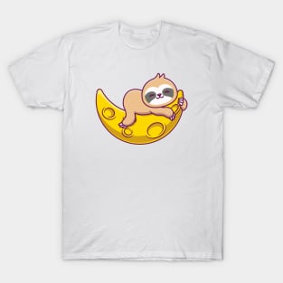 Cute Sloth Sleeping On Sickle Moon T-Shirt